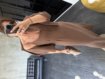 Ayarlanabilir Askılı , Kahverengi , Modal , Gömlek & Elbise Takım