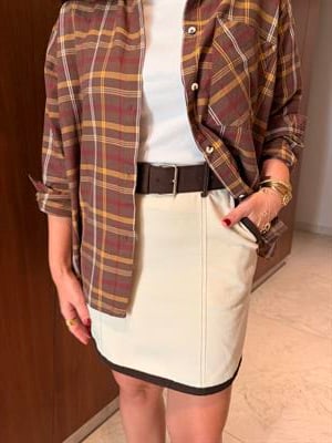 Acı Kahve Kemerli , Bej , Gabardin Etek