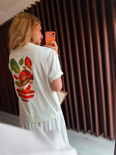 Vegetables Desenli , Ekru T-shirt