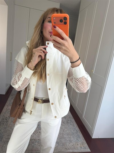 File Detaylı , Beyaz Premium Gabardin Ceket