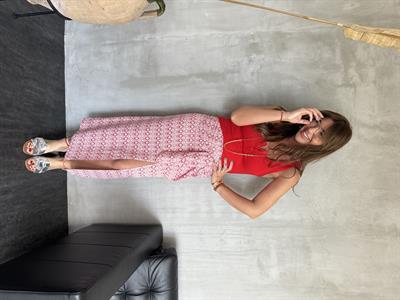 Belden Bağlamalı , Kırmızı Desenli , Keten Etek