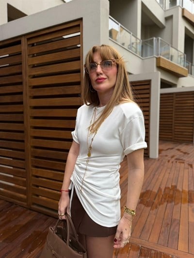 Önden Büzgülü , Vatkalı , Premium Beyaz Bluz