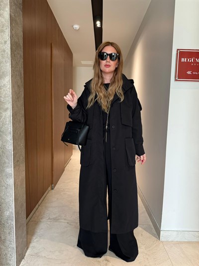 Orijinal Model , Kapüşonlu , Tasarım , Siyah Trençkot