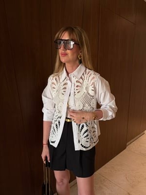 Önü Dantel Detaylı , Premium Beyaz Poplin Gömlek