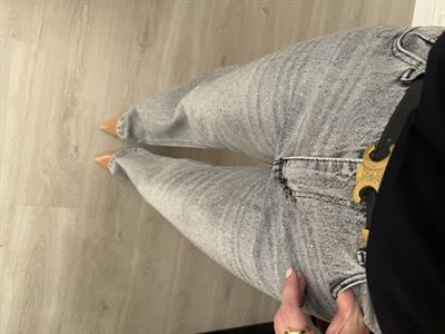 Önü Komple Taşlı Füme Jean Pantolon