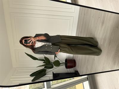 Premium , Arka Beli Lastikli , Haki Tencel Palazzo