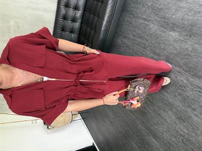 Bordo Tencel Ceket & Beli Lastikli Pantolon Takım