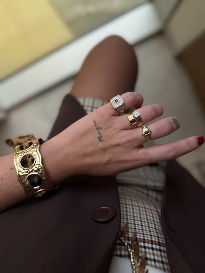 Leopar Fular Detaylı , Gold Bileklik