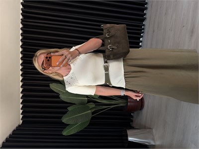 Orijinal Model, Kemerli, Taşlı Triko & Tencel Mix Elbise