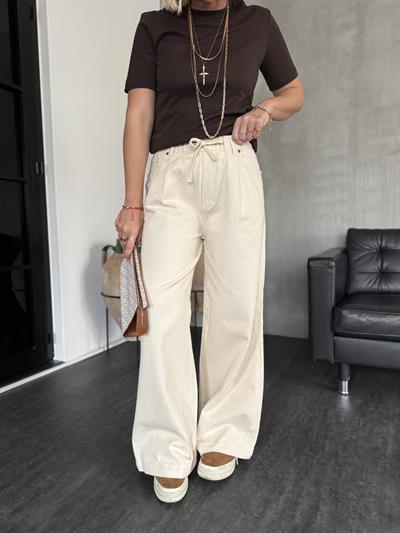 Orijinal Marka , Beli Lastikli , Gabardin Kumaş , Bej Palazzo Pantolon