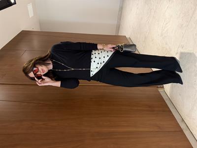 Puantiye Fularlı , Likralı , Siyah Palazzo Jean