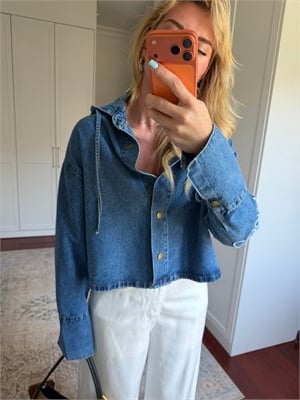 Mavi, Orijinal Model Kolu Nakış İşlemeli , Kapüşonlu , Premium Jean Ceket