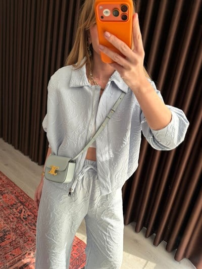 Bebe Mavisi , Desenli Kumaş , Ceket & Pantolon Takım