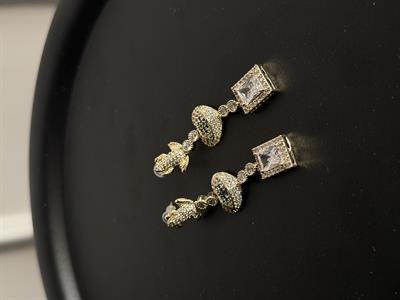 Full Zirkon Taşlı , Kalp & Göz Detaylı , Gold  Küpe