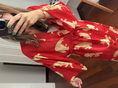 %100 Pamuk , Kaplan Desenli , Kırmızı Kimono
