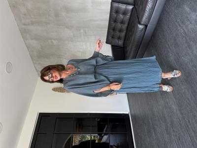 Kolye Aksesuarlı , İndigo , Etek & Bluz Takım