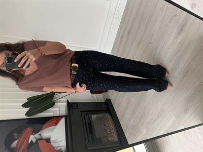 Önü Komple Taşlı Lacivert Jean Pantolon