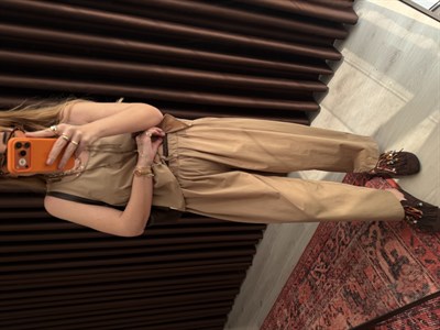 Orijinal Model , Belden Büzgülü , Camel Bluzlu Takım