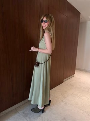 Süet Çantalı , Tencel , Haki Elbise