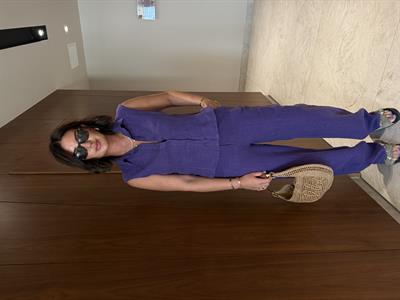 %100 İthal Keten , Premium , Mor Gömlek Takım