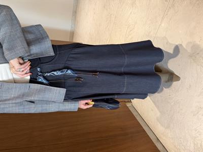 Fularlı Deri Kemerli , Lacivert , Tasarım Jean Etek