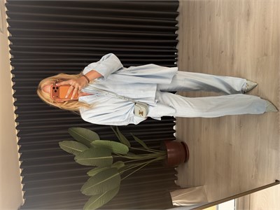 %100 Cotton Önden Düğmeli Gömlek, Beli Lastikli Pantalon Takım