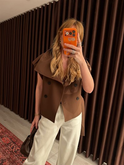 Kısa Kollu , Dik Yaka , Acıkahve Trençkot