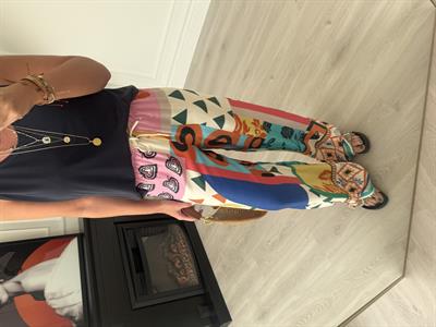 Beli Gizli Lastikl, Rengarenk Desenli Palazzo Pantolon