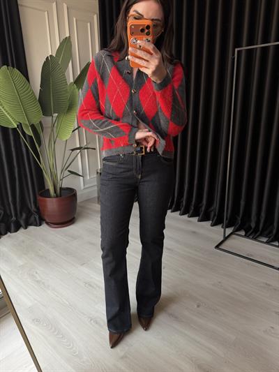 Likralı Koyu Lacivert İspanyol Paça Jean Pantolon 