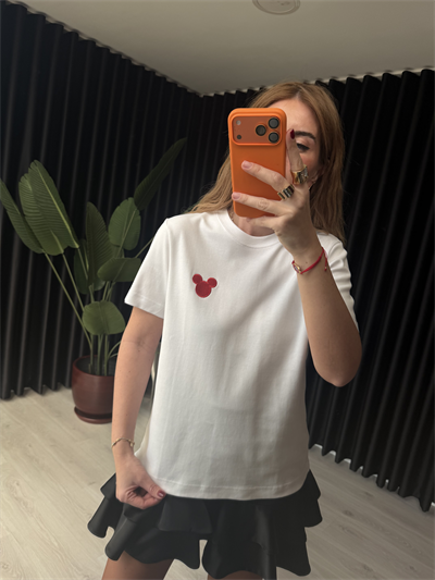 Orijinal Model , Mini İşlemeli , Beyaz T-shirt