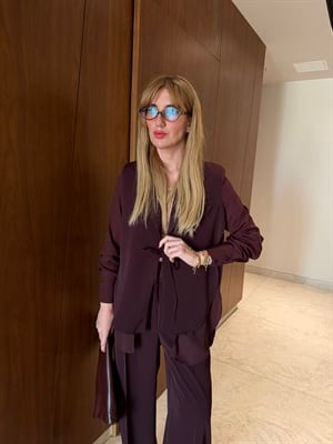 Orijinal Model , Mürdüm , Şifon & Krep Mix , Tasarım Ceket Pantolon Takım