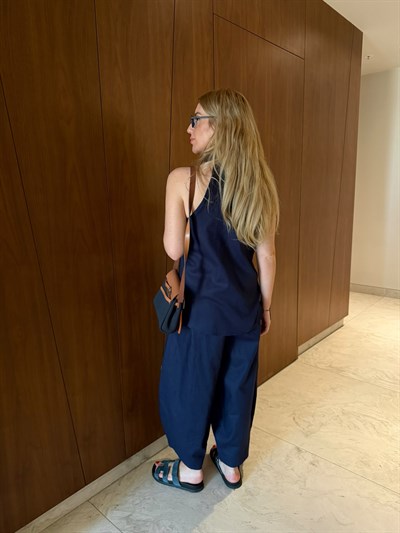 Halter Yaka , Yelek & Pantolon , Lacivert Keten Takım
