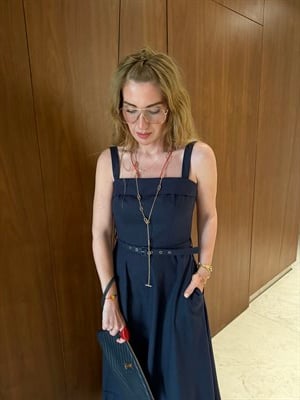 Orijinal Model , Askılı , Kemerli , Lacivert Keten Elbise