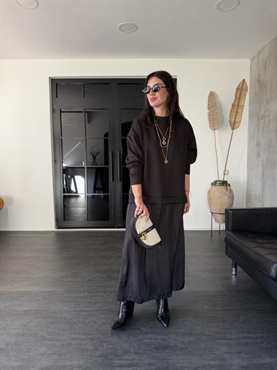 Orijinal Model , Modal Sweat & Saten , Siyah Elbise 