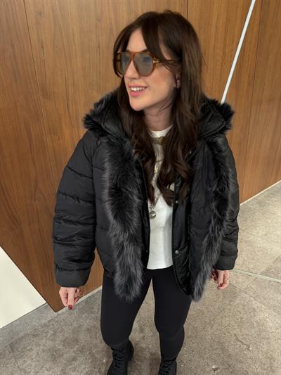 Çift Taraflı , Yakası Çıkarılabilir Kürklü , İthal Siyah Mont