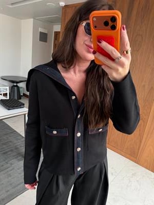 Orijinal Model Jean Detaylı Siyah Tasarım Triko