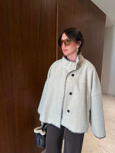 Peluş Dokulu , Bej Kaşe Kaban