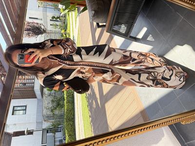 Orijinal Model , Beli Lastikli , Pantolon & Gömlek , Desenli , Acıkahve Saten Takım