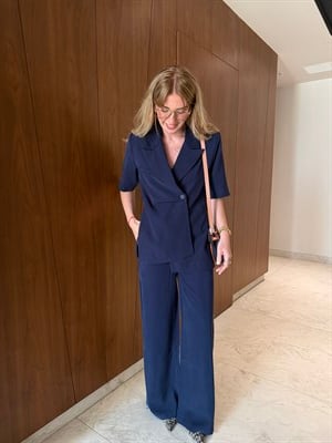 Orijinal Model , Premium Tencel , Lacivert , Kruvaze Ceket & Pantolon Takım