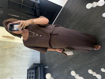 Orijinal Model, Acı Kahve Keten Etek & Bluz Takım