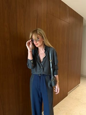 Premium Tencel Jean Mix Gri Gömlek & Pantolon Takım
