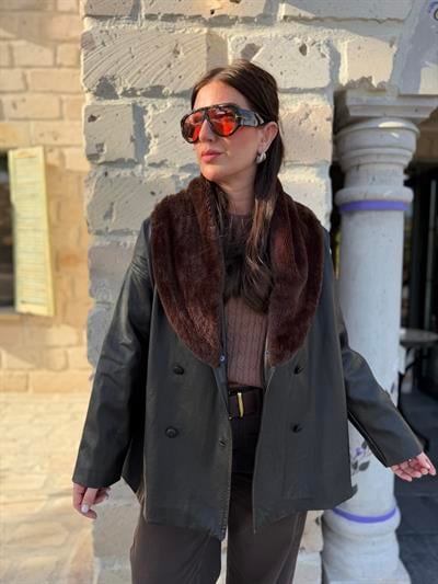 Yakası Çıkabilir Kürklü , Acı Kahve , Kruvaze Deri Mont