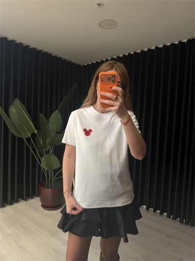 Orijinal Model , Mini İşlemeli , Beyaz T-shirt