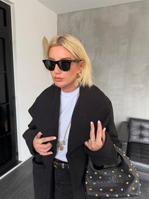 Teddy Astarlı , Geniş Yaka , Siyah Süet Kaban