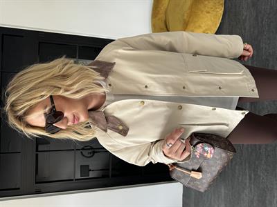 Kadife Yaka , Bej , Premium Kapitone Mont