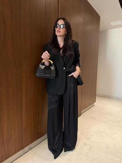 Crocodile Desenli , Siyah Mat Saten Pantolon