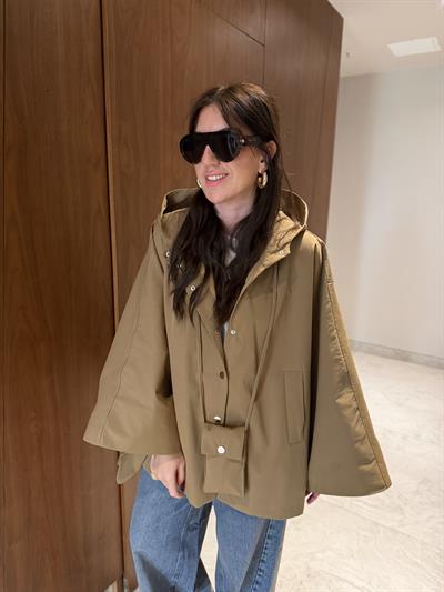 Çantalı , Premium , Camel Pelerin Trençkot 