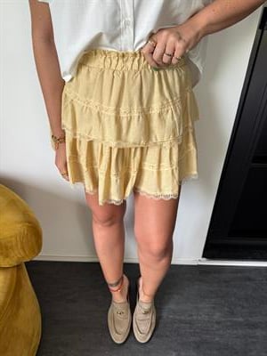 Dantelli , Sarı , Şort Etek