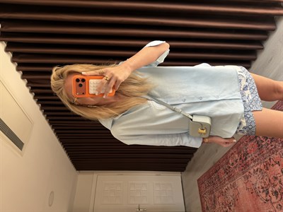%100 Cotton Mavi Keten Gömlek