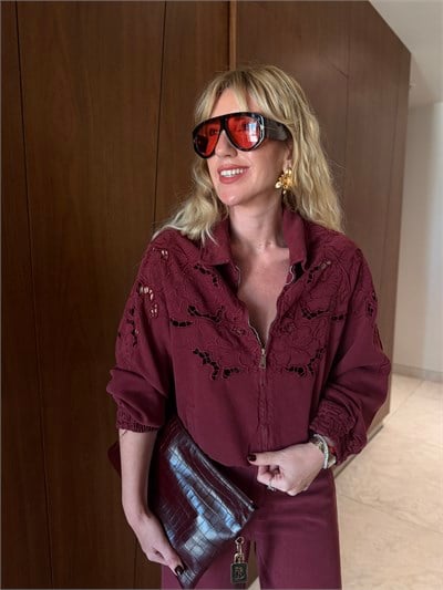 Orijinal Model , Fisto Ajurlu , Vişne Rengi , Tencel Jean Ceket